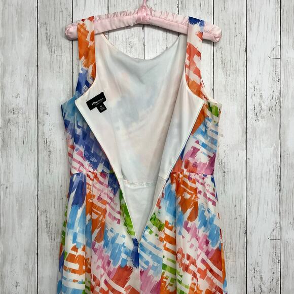 RN Studio Sleeveless Colorful A Line Shift Flowy Bright Lined Summer Sun Dress - Picture 4 of 11